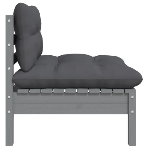 Garden Middle Sofa with Anthracite Cushions Grey Solid Pinewood - Image 3