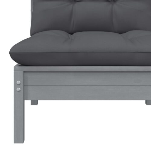 Garden Middle Sofa with Anthracite Cushions Grey Solid Pinewood - Image 4