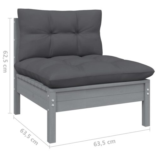 Garden Middle Sofa with Anthracite Cushions Grey Solid Pinewood - Image 6