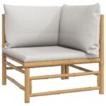 Garden Corner Sofa with Grey Cushions Bamboo