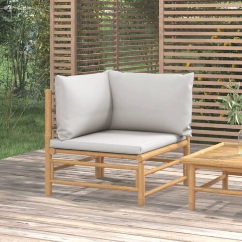 Garden Corner Sofa with Grey Cushions Bamboo - Image 2