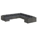 11-Piece Garden Lounge Set with Cushions Poly Rattan Wicker Outdoor Patio Furniture Grey