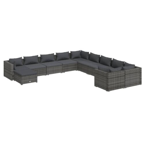 11-Piece Garden Lounge Set with Cushions Poly Rattan Wicker Outdoor Patio Furniture Grey