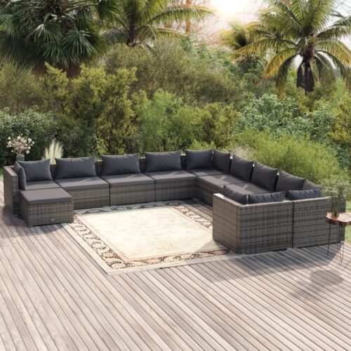 11-Piece Garden Lounge Set with Cushions Poly Rattan Wicker Outdoor Patio Furniture Grey - Image 2