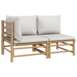 2-Piece Garden Lounge Set with Grey Cushions Bamboo