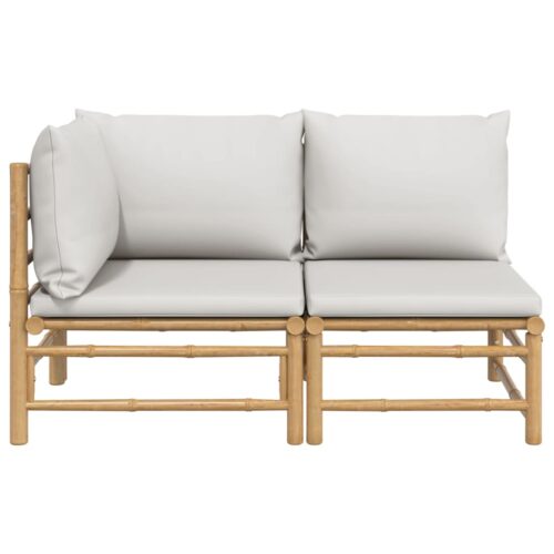 2-Piece Garden Lounge Set with Grey Cushions Bamboo - Image 3