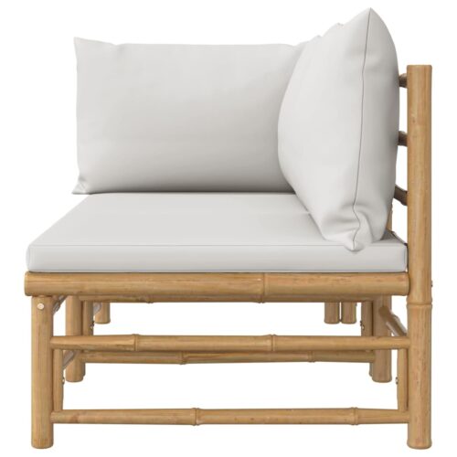 2-Piece Garden Lounge Set with Grey Cushions Bamboo - Image 4