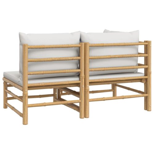 2-Piece Garden Lounge Set with Grey Cushions Bamboo - Image 5