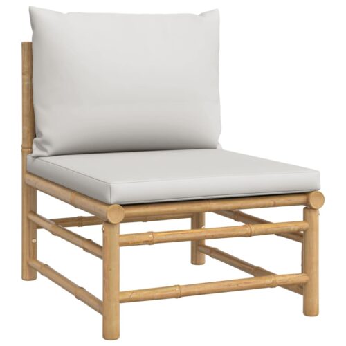2-Piece Garden Lounge Set with Grey Cushions Bamboo - Image 7