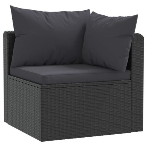 5-Piece Garden Lounge Set with Cushions Poly Rattan Black - Image 3
