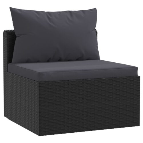 5-Piece Garden Lounge Set with Cushions Poly Rattan Black - Image 5