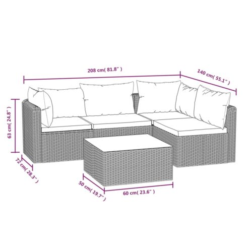 5-Piece Garden Lounge Set with Cushions Poly Rattan Black - Image 9