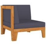 Sectional Corner Sofa Dark Grey Cushions Solid Acacia Wood