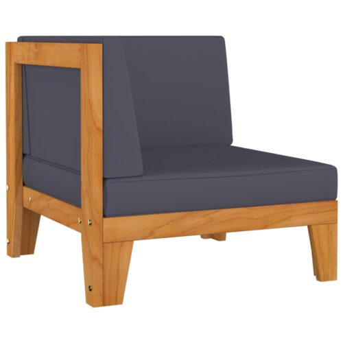 Sectional Corner Sofa Dark Grey Cushions Solid Acacia Wood