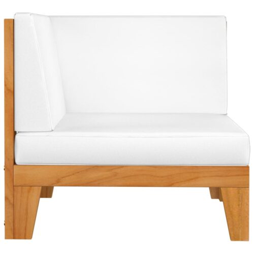 Sectional Corner Sofa Cream White Cushions Solid Acacia Wood