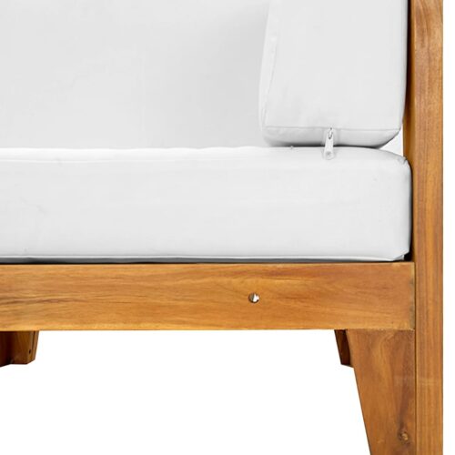 Sectional Corner Sofa Cream White Cushions Solid Acacia Wood - Image 6