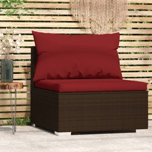 Garden Middle Sofa with Cushions Brown Poly Rattan - Image 2