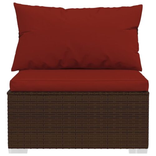 Garden Middle Sofa with Cushions Brown Poly Rattan - Image 4