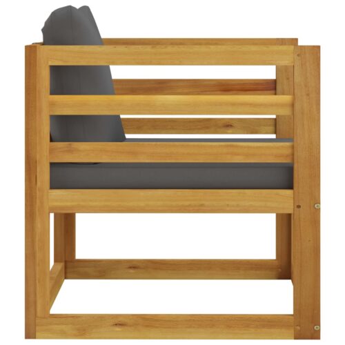 Garden Chair with Dark Grey Cushions Solid Acacia Wood - Image 3
