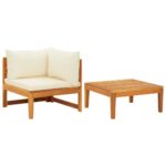 2-Piece Garden Lounge Set with Cream White Cushions Acacia Wood