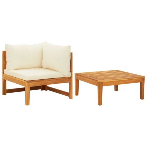 2-Piece Garden Lounge Set with Cream White Cushions Acacia Wood