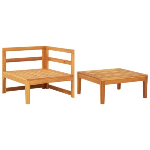 2-Piece Garden Lounge Set with Cream White Cushions Acacia Wood - Image 3