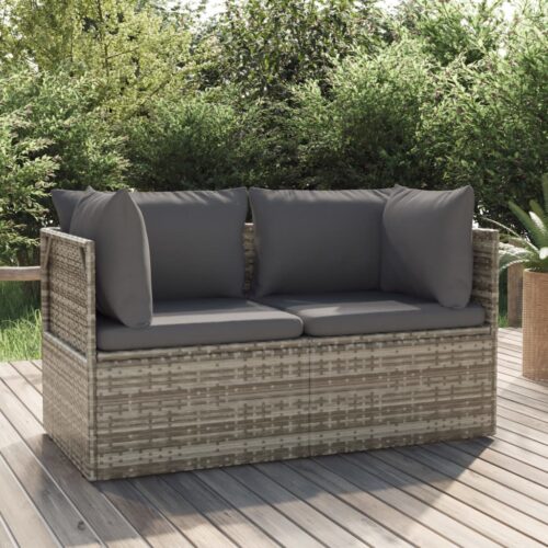 2-Seater Garden Sofa with Cushions Grey Poly Rattan - Image 2