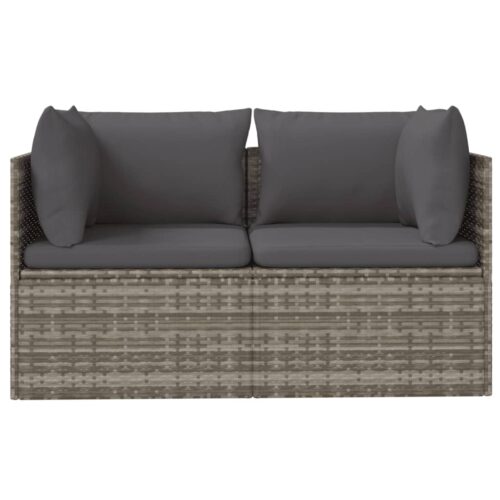 2-Seater Garden Sofa with Cushions Grey Poly Rattan - Image 4