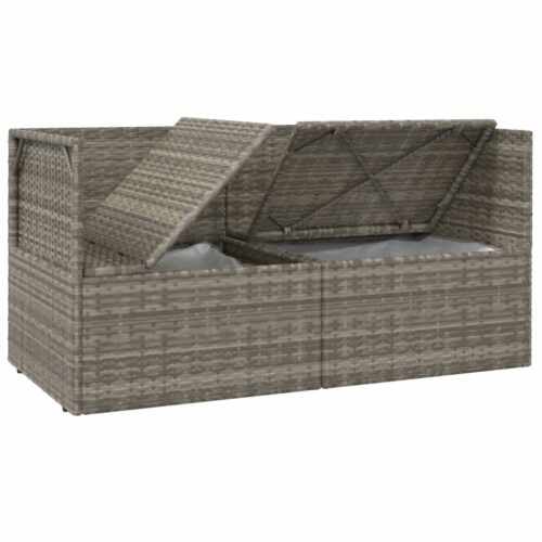 2-Seater Garden Sofa with Cushions Grey Poly Rattan - Image 7
