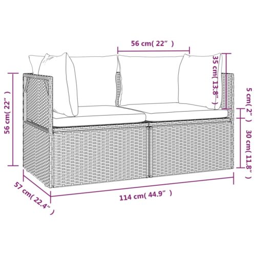 2-Seater Garden Sofa with Cushions Grey Poly Rattan - Image 11