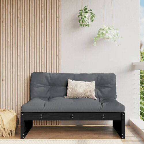 Middle Sofa Black 120x80cm Solid Wood Pine - Image 2
