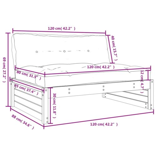 Middle Sofa Black 120x80cm Solid Wood Pine - Image 9