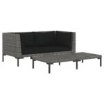 3-Piece Garden Lounge Set Dark Grey Half Round Poly Rattan