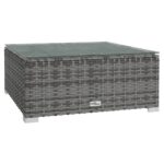 Garden Coffee Table Grey 60x60x30cm Poly Rattan Glass