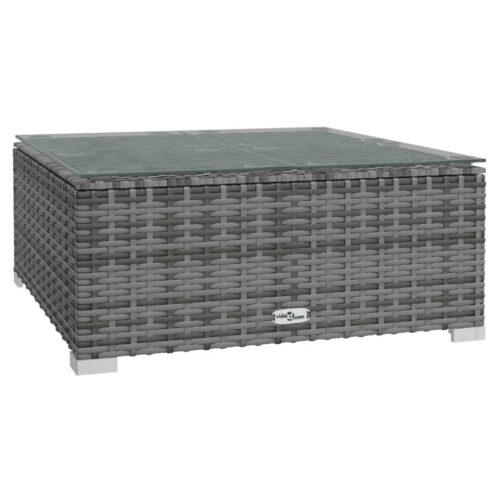 Garden Coffee Table Grey 60x60x30cm Poly Rattan Glass