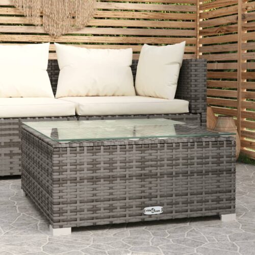 Garden Coffee Table Grey 60x60x30cm Poly Rattan Glass - Image 2
