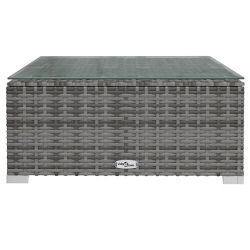Garden Coffee Table Grey 60x60x30cm Poly Rattan Glass - Image 3