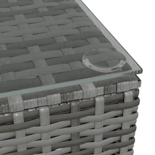 Garden Coffee Table Grey 60x60x30cm Poly Rattan Glass - Image 4