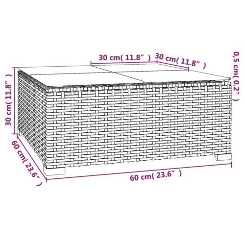 Garden Coffee Table Grey 60x60x30cm Poly Rattan Glass - Image 5