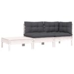 3-Piece Garden Lounge Set with Cushions White Solid Pinewood