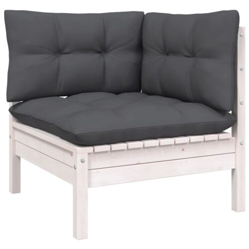 3-Piece Garden Lounge Set with Cushions White Solid Pinewood - Image 3