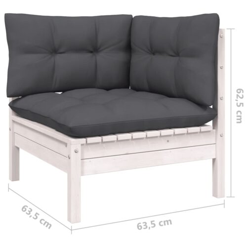 3-Piece Garden Lounge Set with Cushions White Solid Pinewood - Image 7