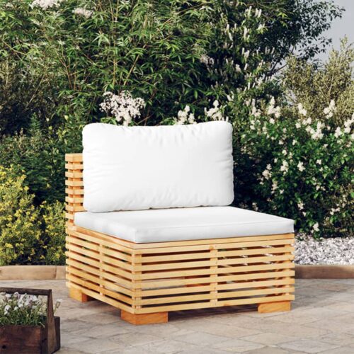 Garden Middle Sofa with Cream Cushions Solid Wood Teak - Image 2
