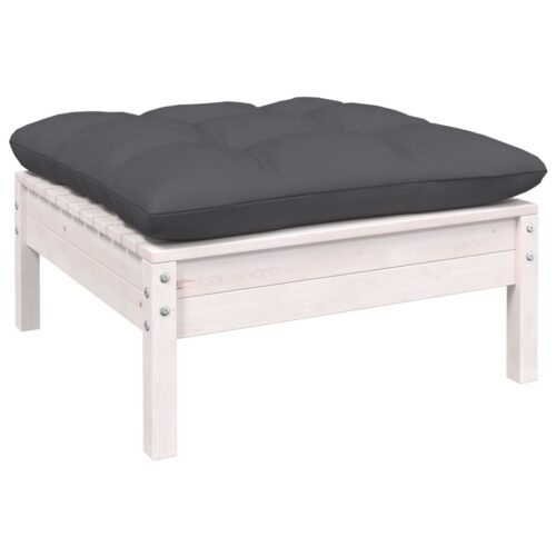 Anthracite White Pine Wood Outdoor Footstool Garden Patio Bench Ottoman Chair Seat