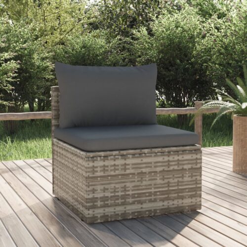Garden Middle Sofa with Cushion Grey 57x57x56cm Poly Rattan - Image 2