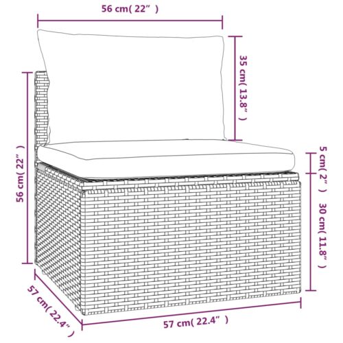 Garden Middle Sofa with Cushion Grey 57x57x56cm Poly Rattan - Image 11