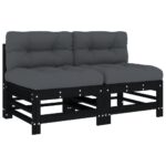 Middle Sofas with Cushions 2pcs Black Solid Wood Pine