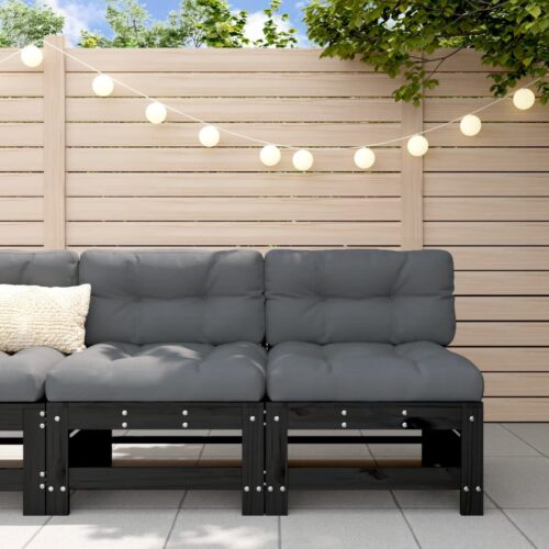Middle Sofas with Cushions 2pcs Black Solid Wood Pine - Image 2
