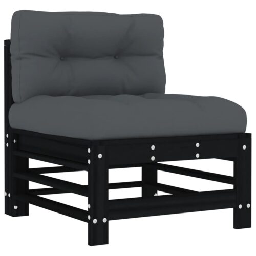 Middle Sofas with Cushions 2pcs Black Solid Wood Pine - Image 4