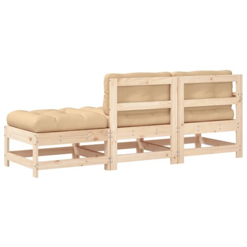 3-Piece Garden Lounge Set with Cushions Solid Wood - Image 3